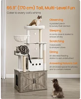 Slickblue 66.9-Inch Cat Tree Tower with Litter Box Enclosure for Play and Privacy