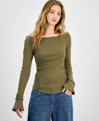 Free People Women's Soul Sister Ribbed Bell-Sleeve Top