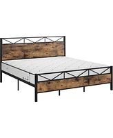 gaomon Queen Size Bed Frame with Headboard, Industrial Platform Queen Bed Frame with 14 Strong Metal Slats Support, 11'' Under-Bed Storage, No Noise