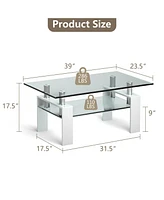 Gouun Rectangle Glass Table with Metal Legs for Living Room