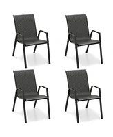 Gymax 4PCS Stackable Patio Rattan Dining Chairs Space-Saving Outdoor Chair Set