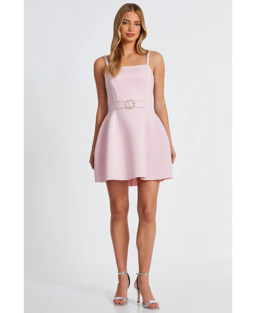 Quiz Women's Bonded Scuba Pearl Buckle Mini Dress