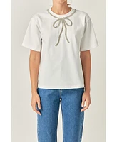 English Factory Women's Bow Bead Detail Top