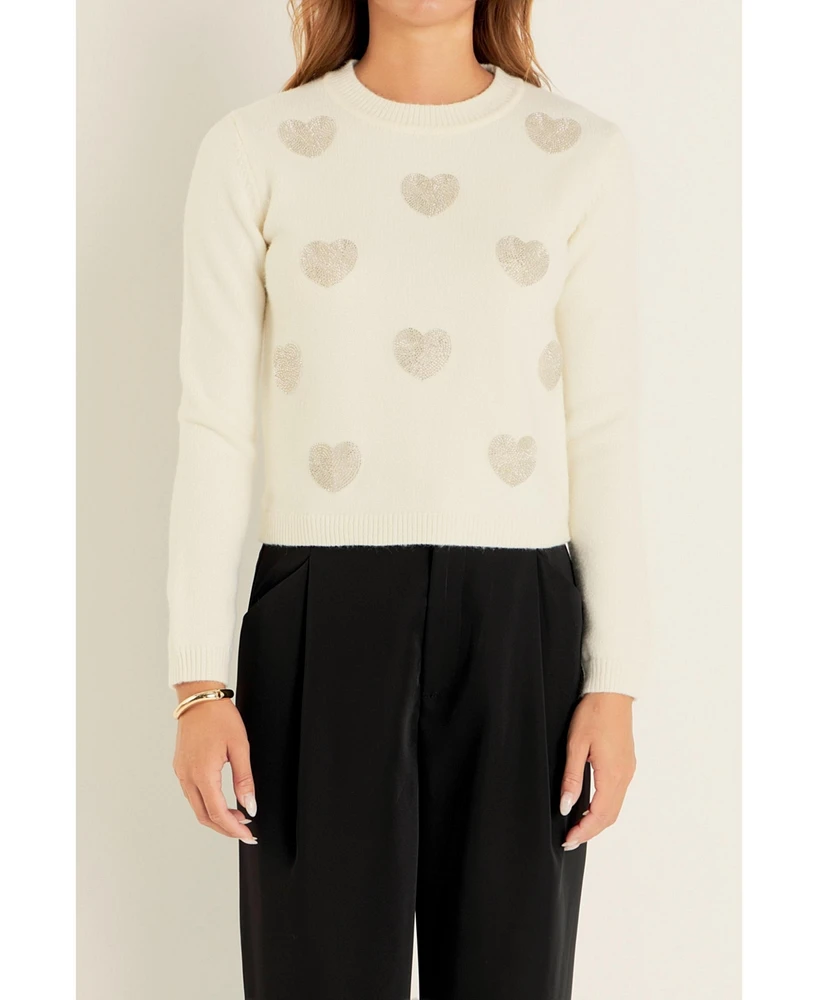 English Factory Women's Silver Heart Knit