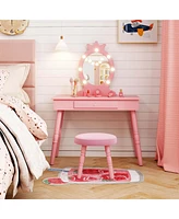 Costway Kids Vanity Set Princess Table & Chair with Lighted Mirror