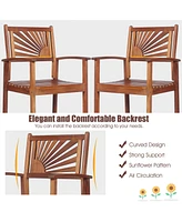 Gouun 3 Pieces Acacia Wood Patio Bar Set with Sunflower Patterned Backrest