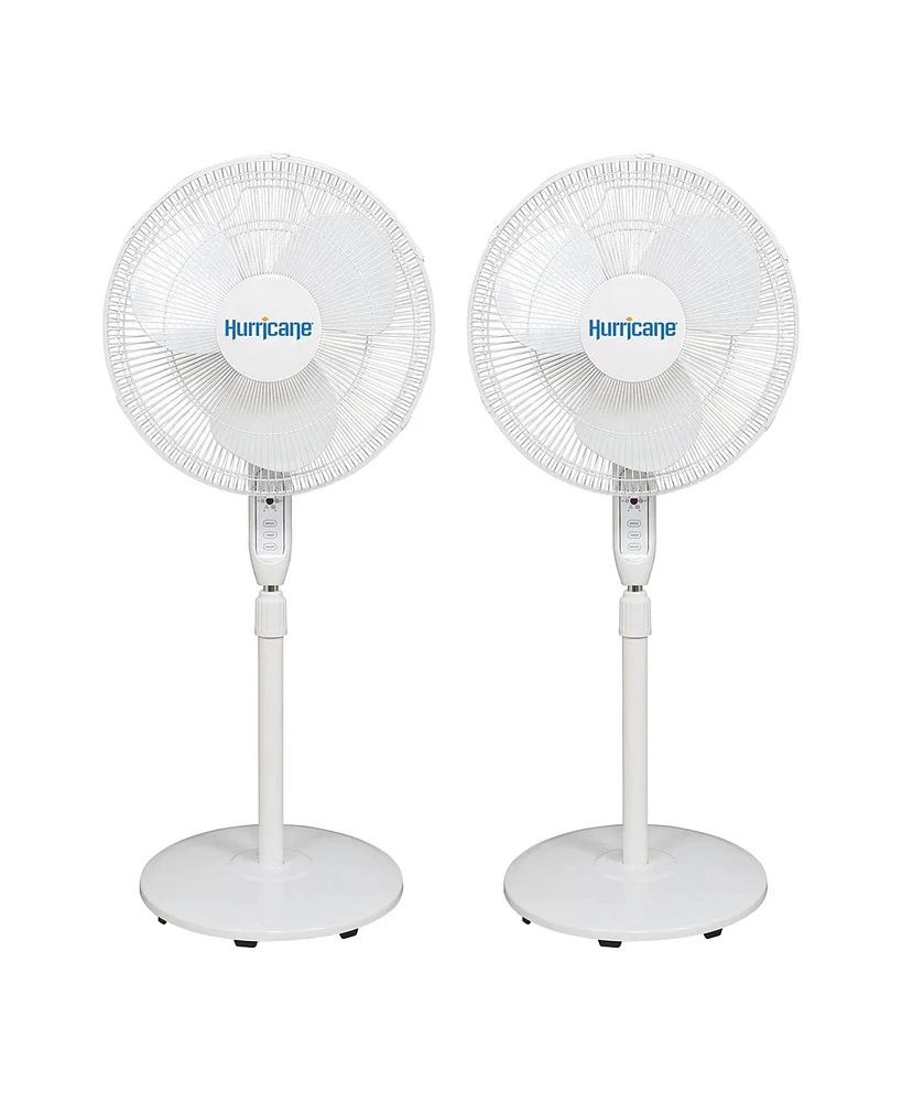 Hurricane Supreme 16 Inch 3 Speed Oscillating Stand Pedestal Fan, 2-Pack, White