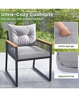 Gouun 3 Pieces Patio Furniture Set with 2 Tier Table and Soft Seat Cushions