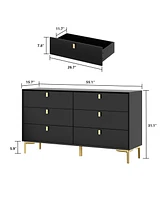 Homsee Black 6-Drawers Classic Wooden Cabinet with Golden Legs and Handles