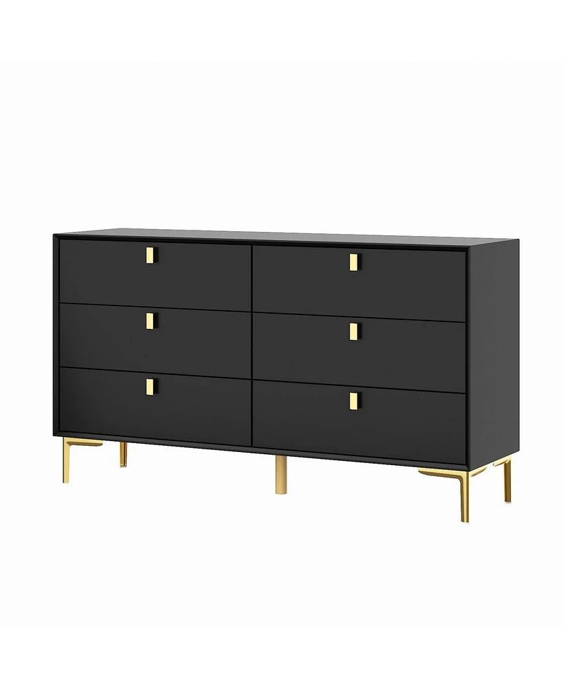 Homsee Black 6-Drawers Classic Wooden Cabinet with Golden Legs and Handles