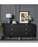 Homsee Black 6-Drawers Classic Wooden Cabinet with Golden Legs and Handles