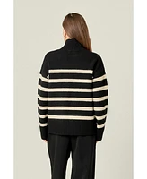 English Factory Women's Stripe Turtle Neck Knit