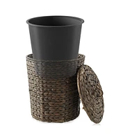 Casafield Hyacinth Trash Can with Lid and Liner - Natural, Woven Waste Basket for Garbage the Bathroom, Bedroom, Laundry Room, Home Office
