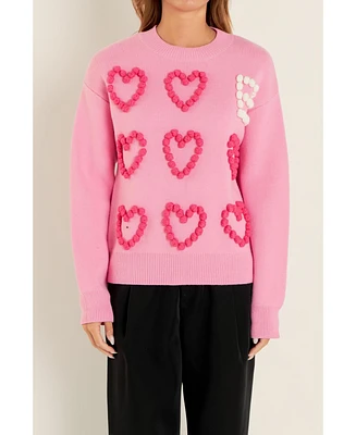 English Factory Women's Pom Heart Sweater