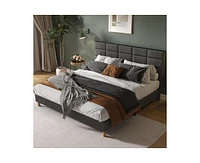 gaomon King Bed Frame, Linen Upholstered Platform King Bed Frame with Height Adjustable Headboard