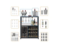 gaomon Wine Bar Cabinet with Detachable Wine Rack, Bar Rack Cabinet with Glass Holder and 1 Drawer, Mesh Door