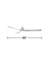 60" Sailplane Modern Industrial Indoor Outdoor Ceiling Fan 3 Blade Led Light Remote Control Silver Finish Blades Bedroom Patio Living Room Kitchen Por