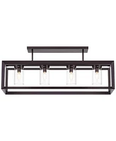 Franklin Iron Works Ketler 34 3/4" Modern Industrial Semi Flush-Mount Ceiling Light Fixture Kitchen Foyer Hallway Linear 4-Light Brown Oiled Bronze Fi