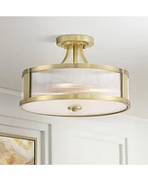 Possini Euro Design Randall 16" Modern Semi Flush-Mount Ceiling Light Fixture Kitchen Foyer Hallway Drum Round Brass Finish Glass Bedroom Bathroom Ent