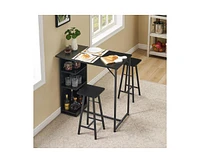 gaomon Small Bar Table and Chairs Set for 2, 3-Piece Bar Table Set with 3 Tier Storage Shelves, Space Saving Table for Small Apartment, Living Room,Ki