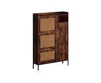 gaomon Shoe Cabinet, Free Standing Shoe Storage Cabinet with 3 Flip Drawers and Adjustable Side Cabinet, Rattan Wooden Shoe Rack