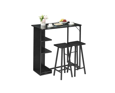 gaomon Small Bar Table and Chairs Set for 2, 3-Piece Bar Table Set with 3 Tier Storage Shelves, Space Saving Table for Small Apartment, Living Room,Ki