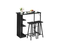 gaomon Small Bar Table and Chairs Set for 2, 3-Piece Bar Table Set with 3 Tier Storage Shelves, Space Saving Table for Small Apartment, Living Room,Ki