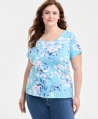 Style & Co Plus Printed Scoop-Neck Top, Exclusively at Macy's