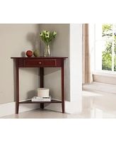 Kings Brand Furniture Walnut Finish Wood Corner Sofa Accent Table with Drawer