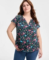 Style & Co Plus Printed Flutter-Sleeve Top, Exclusively at Macy's