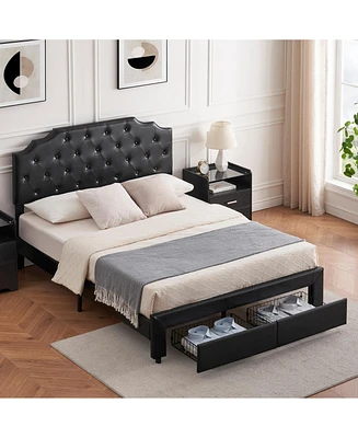 gaomon Queen Size Platform Bed Frame with 2 Storage Drawers