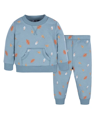 Gerber Toddler Boys Blue Leaves Sweatshirt & Pant Set