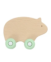 GooseWaddle Mint Bear Silicone + Wood Teether With Wheels