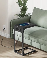 Slickblue C-Shaped Side Table, End Table with Charging Station, C Table for Couch, Sofa, Adjustable Feet, for Bedroom, Living Room, 2 Usb Ports and Ou