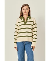 English Factory Women's Striped Collared Sweater