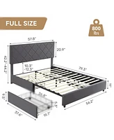 gaomon Full Size Platform Bed Frame with Adjustable Headboard and 4 Storage Drawers