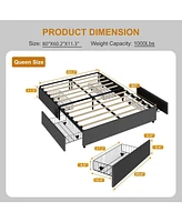 gaomon Queen Size Platform Bed Frame with 4 Storage Drawers,No Fixed Headboard