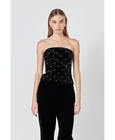 endless rose Women's Velvet Rhinestone Bustier