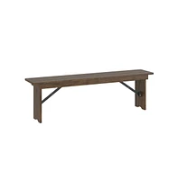 Merrick Lane Tinsley 60" X 12" Solid Pine Folding Farmhouse Style Bench, Rustic Pinewood Folding Dining Bench With Locking Legs