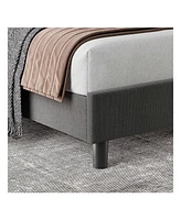 gaomon Bed Frame With Headboard,Linen Upholstered Platform Bed With Adjustable Diagonal Channel Tufted Headboard
