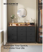 Slickblue Dresser for Bedroom with 9 Fabric Drawers, Led Lights, and Built-In Charging Station
