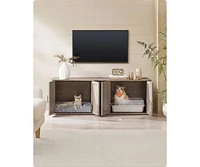 Slickblue Modern Double Cat Litter Box Enclosure, Hidden Furniture for 2 Cats