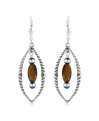 American West Jewelry Sterling Silver Marquise Tiger's Eye Dangle Earrings