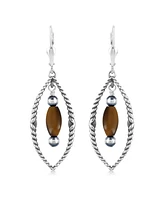 American West Jewelry Sterling Silver Marquise Tiger's Eye Dangle Earrings