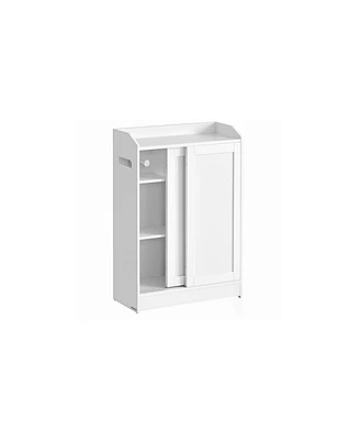 Slickblue Slim Bathroom Storage Cabinet with Toilet Paper Holder & Brush Compartment for Compact Bathrooms