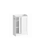 Slickblue Slim Bathroom Storage Cabinet with Toilet Paper Holder & Brush Compartment for Compact Bathrooms