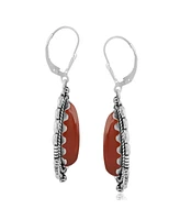 American West Jewelry Sterling Silver Red Onyx Gemstone Pear-Shaped Dangle Earrings