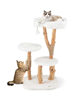 Costway Solid Wood Cat Tree with Perch Natural Jute Scratching Posts Dangling Ball