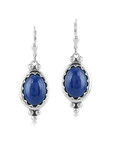 American West Jewelry Sterling Silver Lapis Gemstone Crown Detail Lever Back Earrings