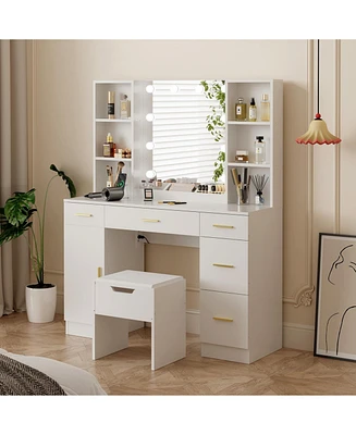 gaomon Vanity Desk With Led Lighted Mirror